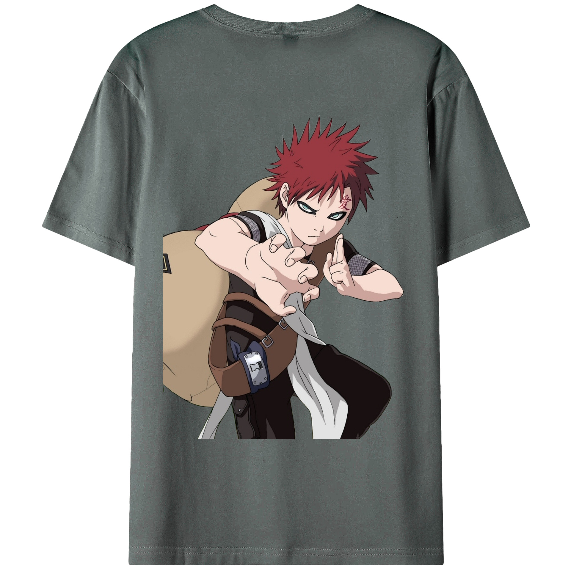 （画像用） NARUTO -ナルト- ガアラ Gaara 綿100％ メンズ半袖Tシャツ（バックプリント） 通気性